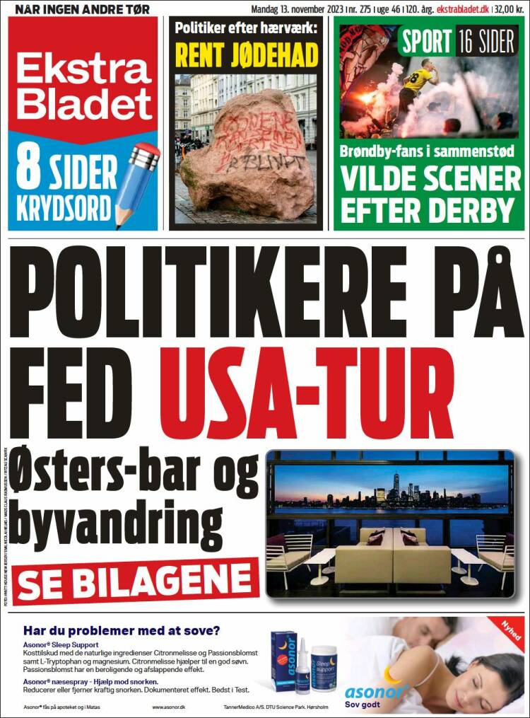 Portada de Ekstra Bladet (Dinamarca)