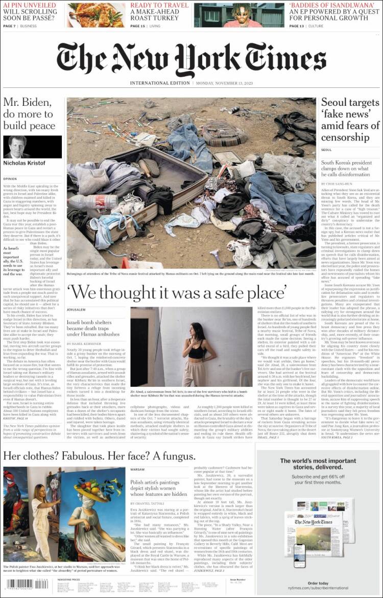 Portada de International New York Times (Europa)
