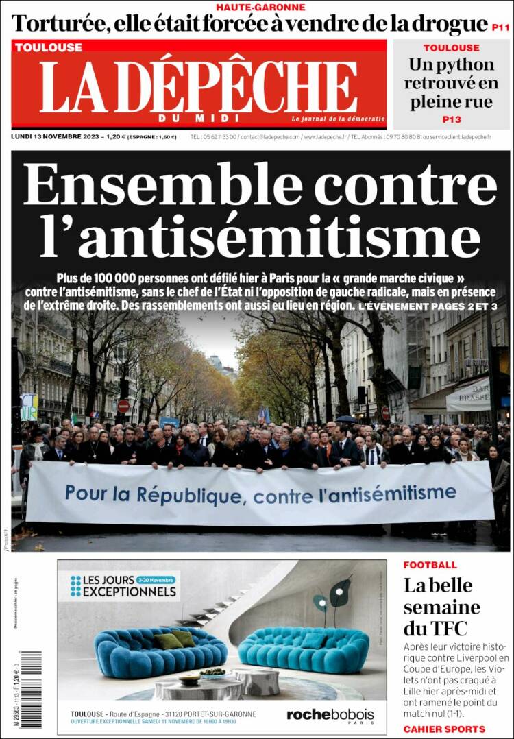 Portada de La Dépêche du Midi (Francia)