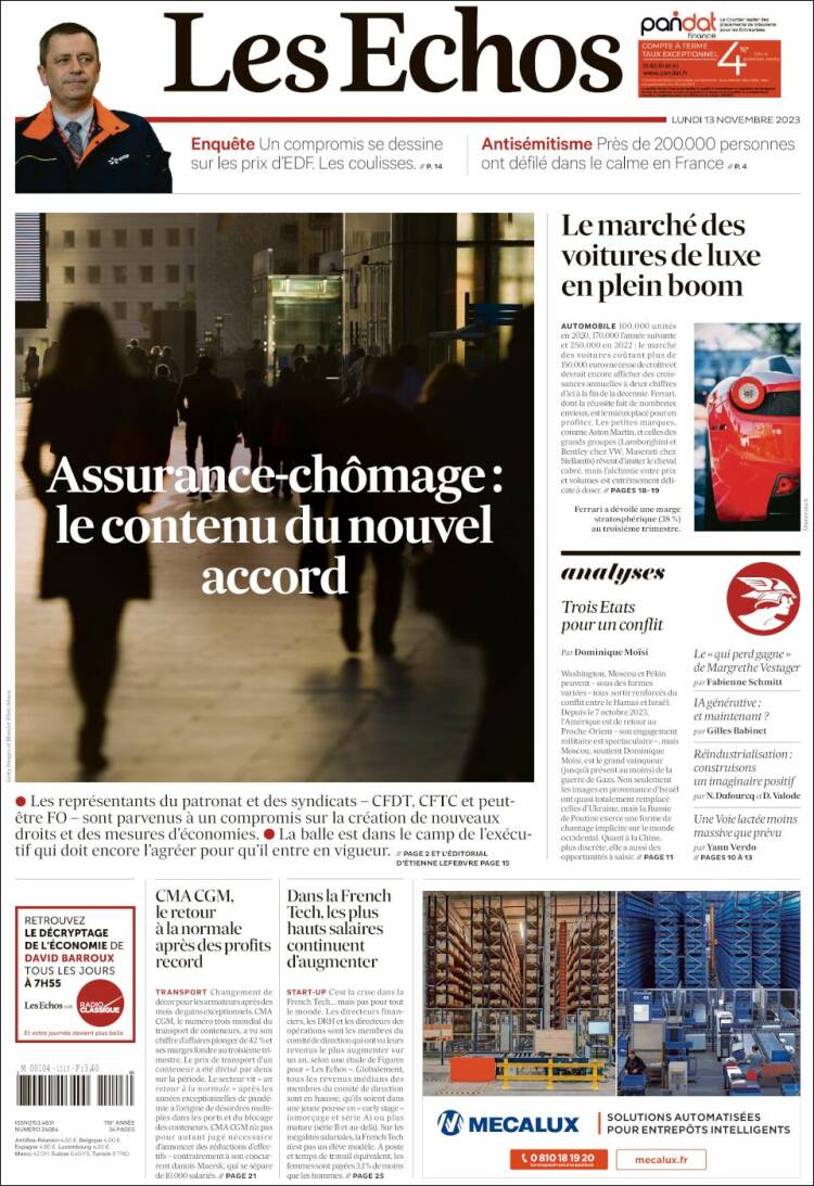 Portada de Les Echos (Francia)