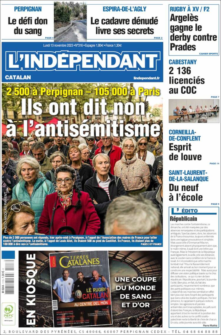 Portada de Le Indépendant (Francia)