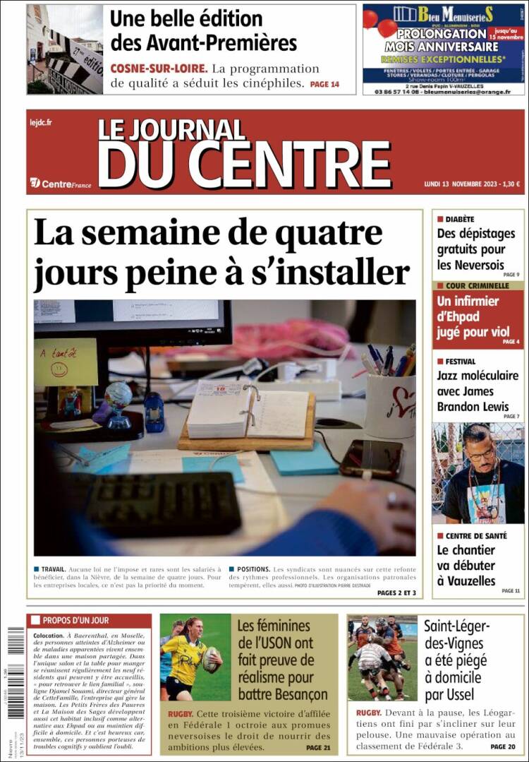 Portada de Le Journal du Centre (Francia)