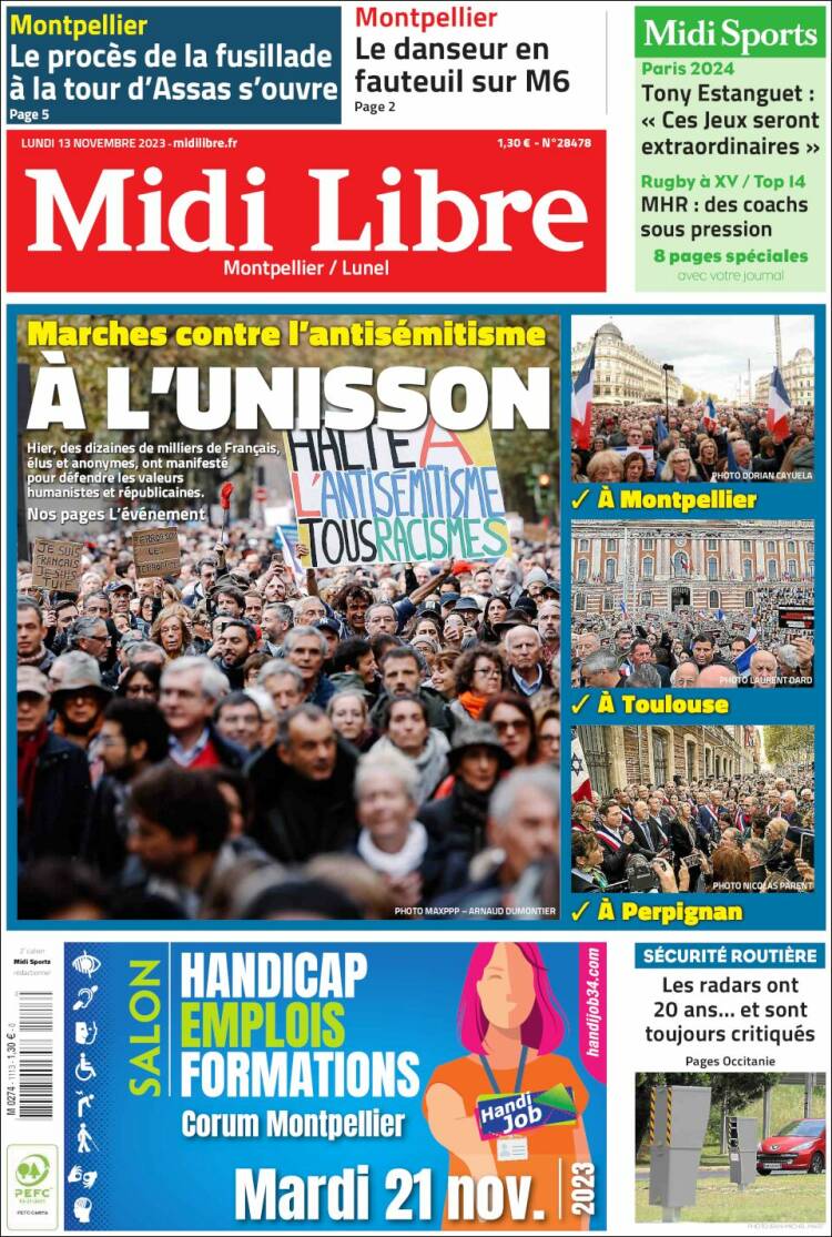 Portada de Midi Libre (Francia)
