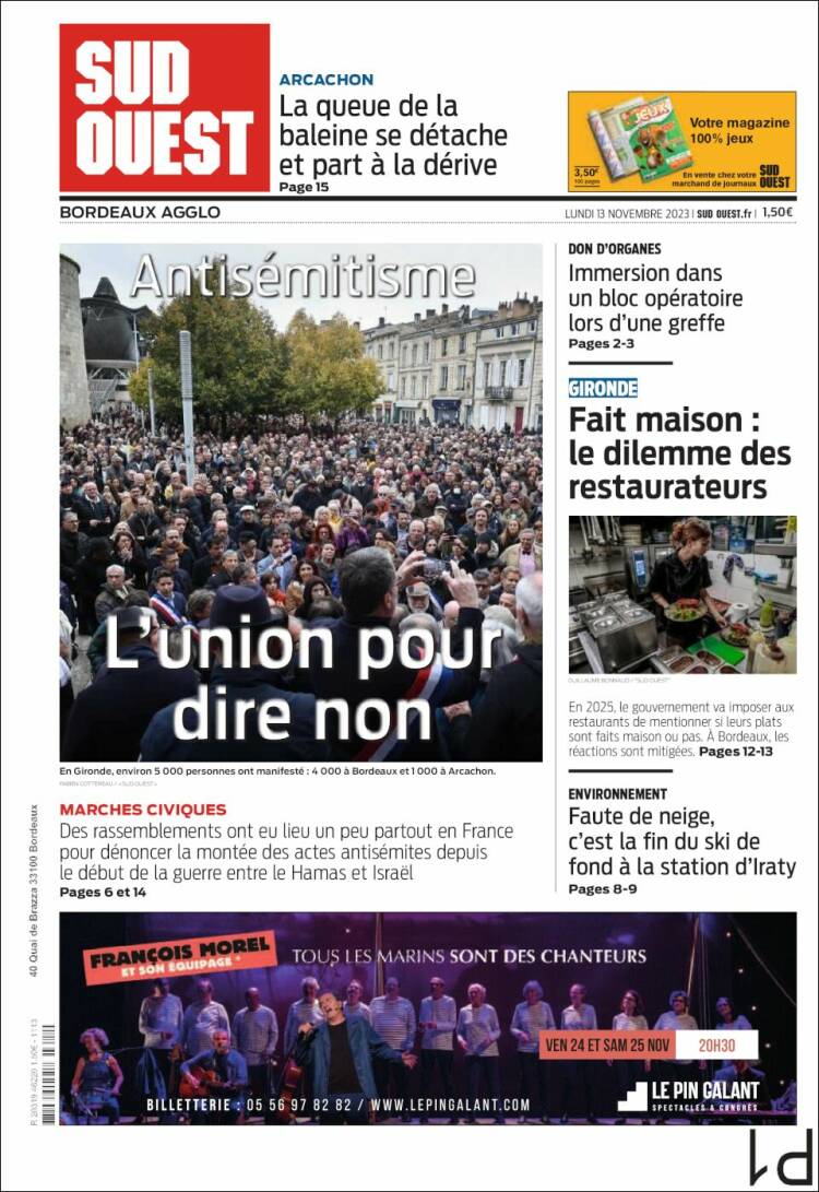 Portada de Sud Ouest (Francia)