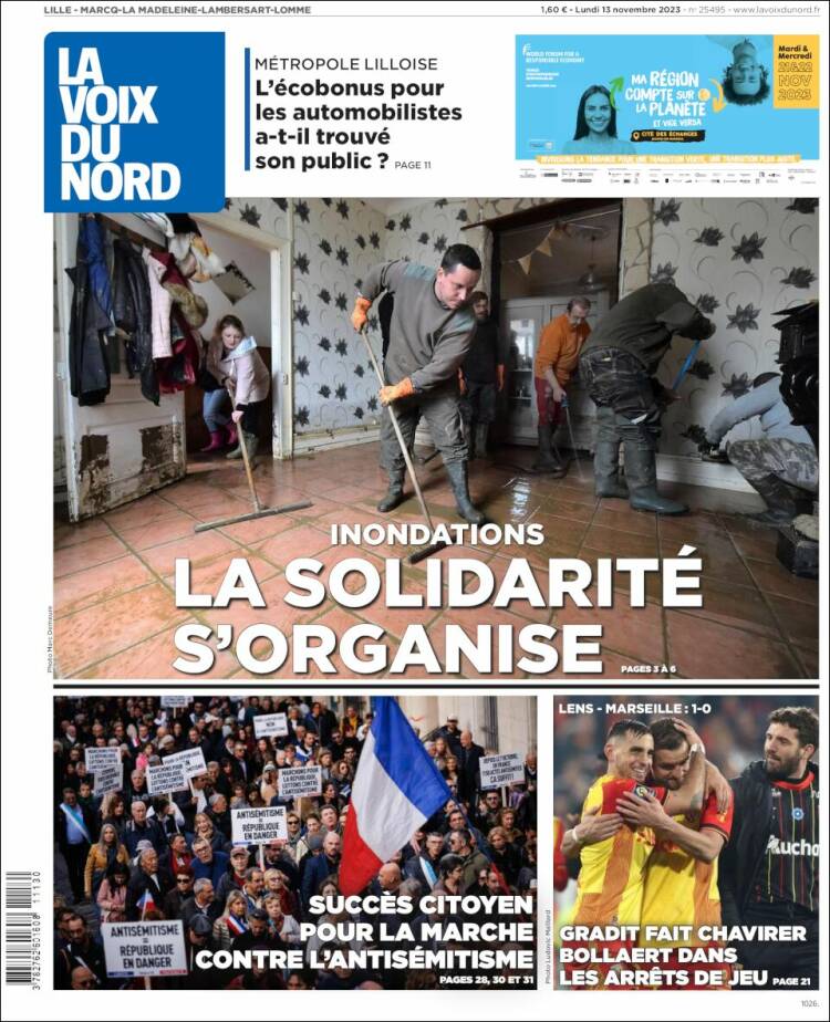 Portada de La Voix du Nord (Francia)