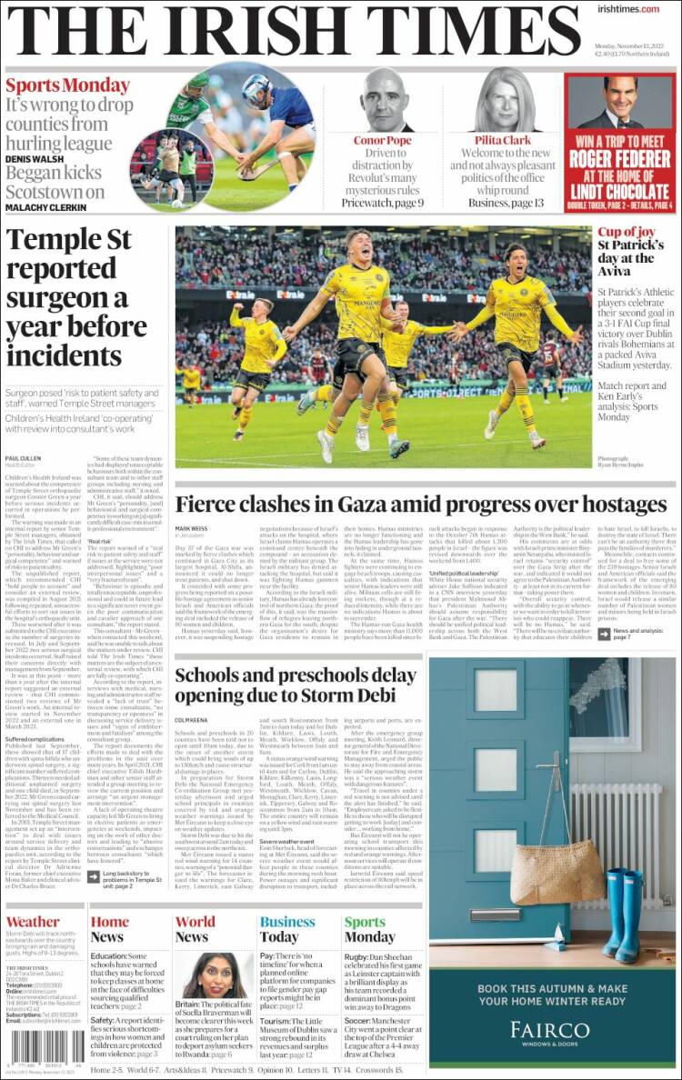 Portada de Irish Times (Irlanda)