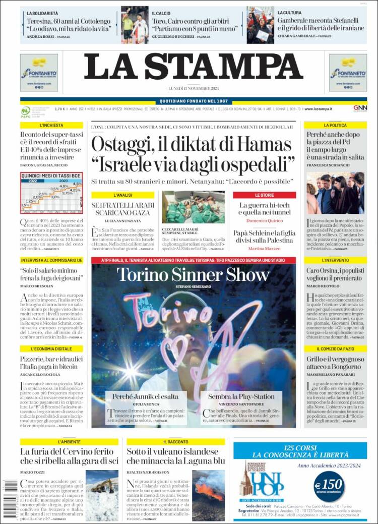 Portada de La Stampa (Italia)