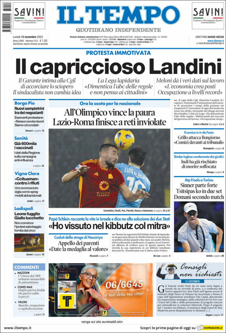 Portada de Il Tempo (Italia)