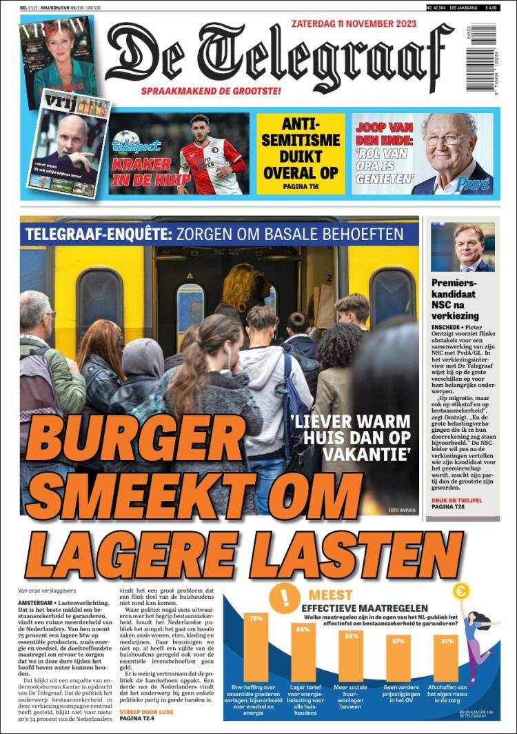 Portada de De Telegraaf (Pa&iacute;ses Bajos)