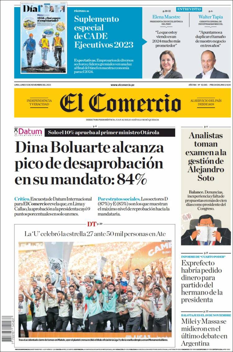 Portada de El Comercio (Per&uacute;)