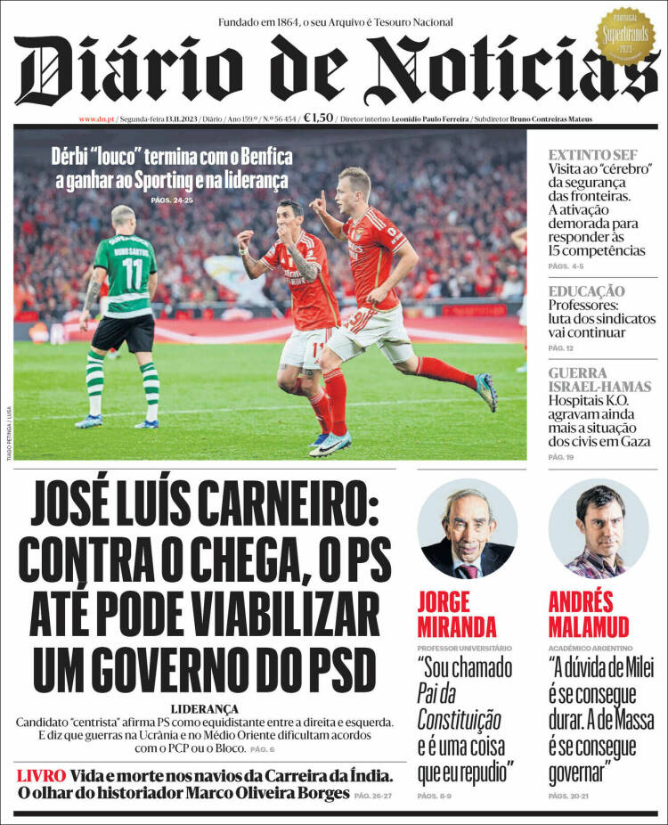 Portada de Diário de Noticias (Portugal)