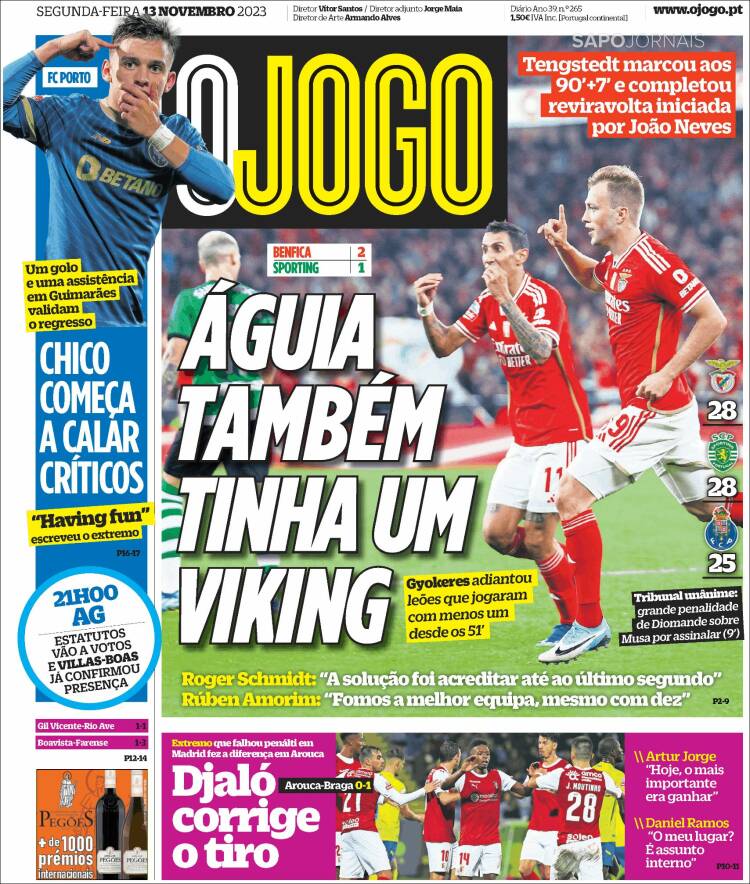 Portada de O Jogo (Portugal)