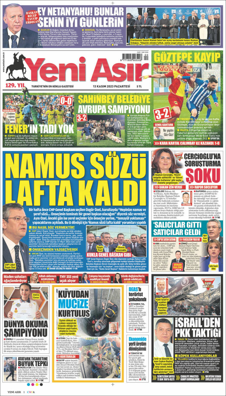 Portada de Yeni Asır (Turqu&iacute;a)