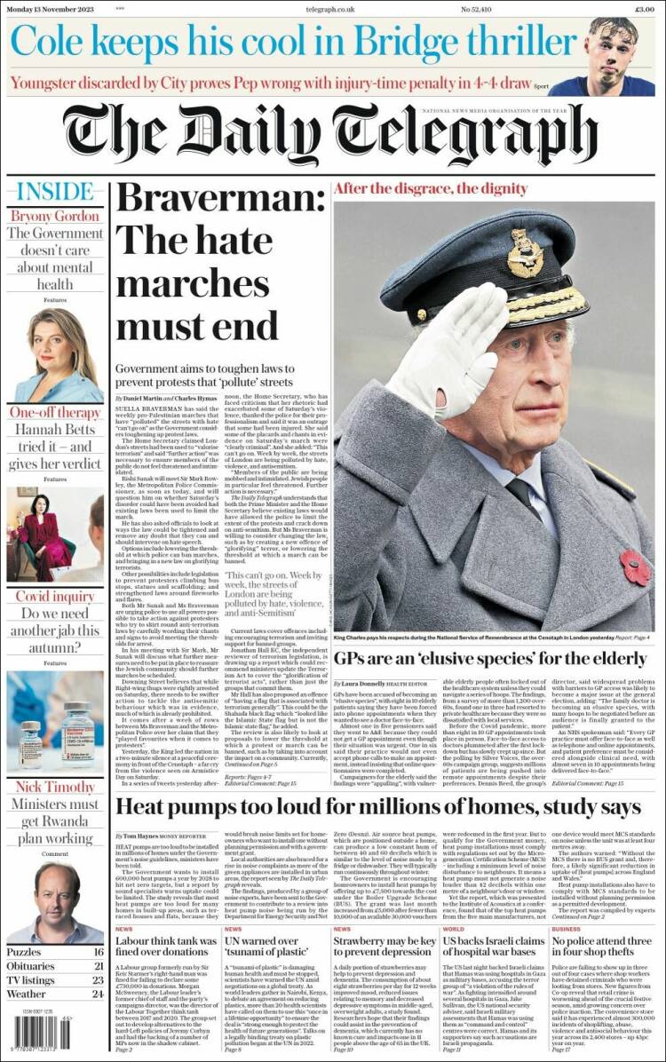 Portada de Daily Telegraph (Reino Unido)
