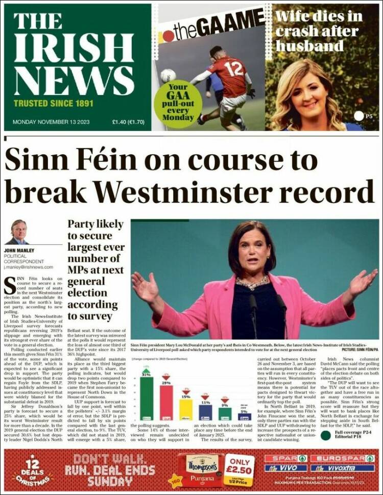 Portada de Irish News (Reino Unido)
