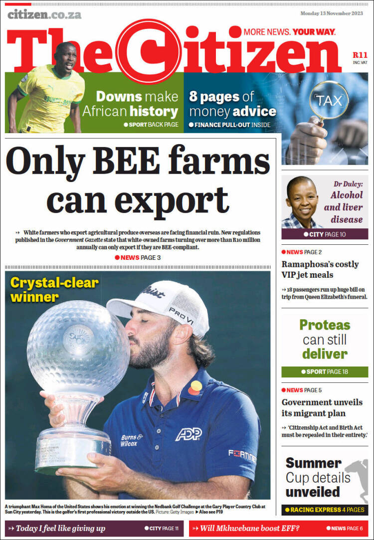 Portada de The Citizen (Sud&aacute;frica)