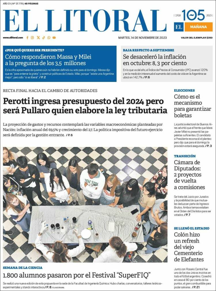 Portada de Diario El Litoral (Argentina)