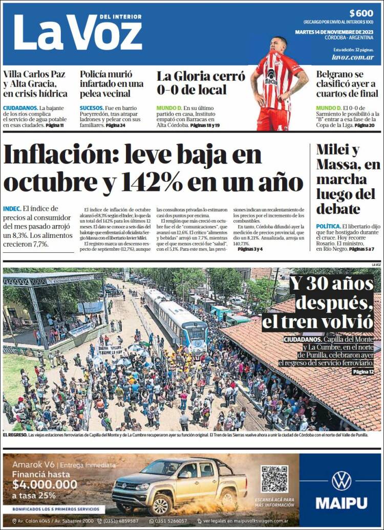Portada de La Voz del Interior (Argentina)