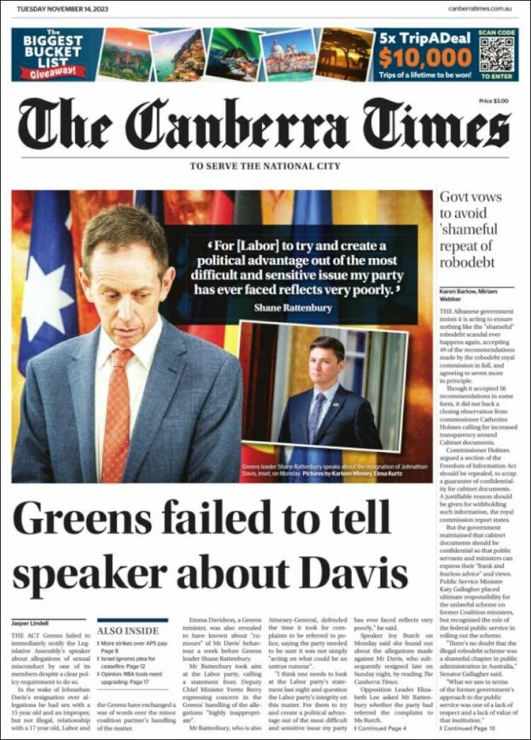 Portada de The Canberra Times (Australia)