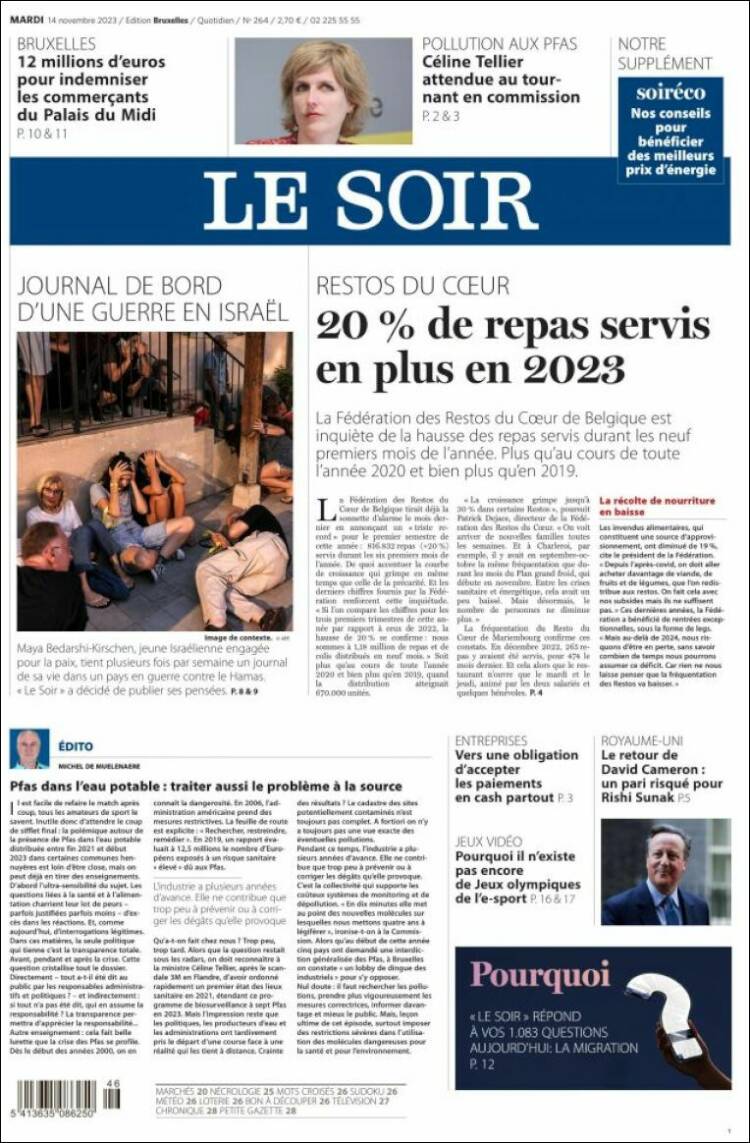 Portada de Le Soir (B&eacute;lgica)