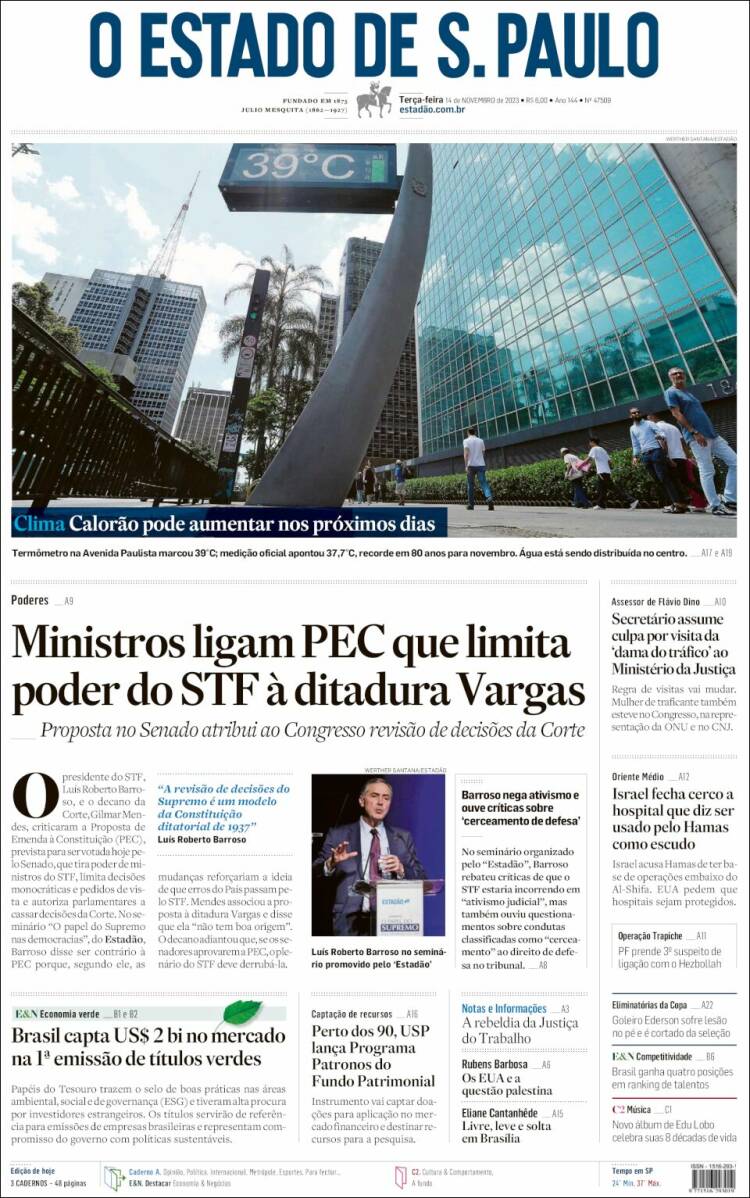 Portada de O Estado de São Paulo (Brasil)