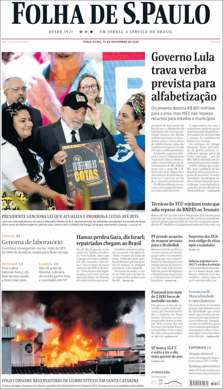 Portada de Folha de São Paulo (Brasil)