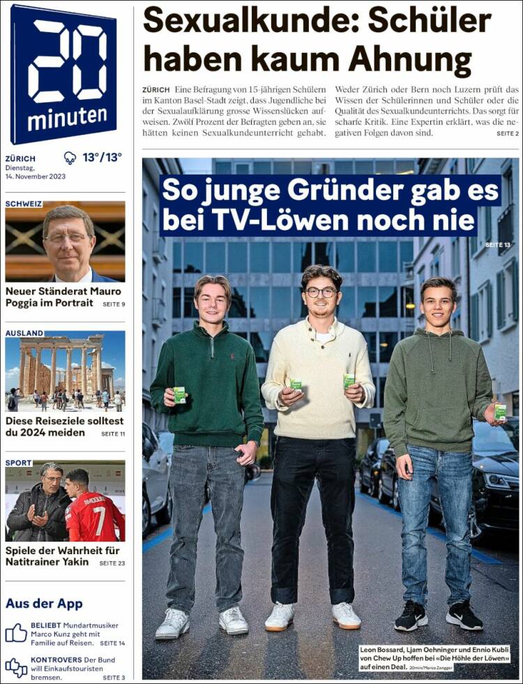 Portada de 20Minuten - Zürich (Suiza)