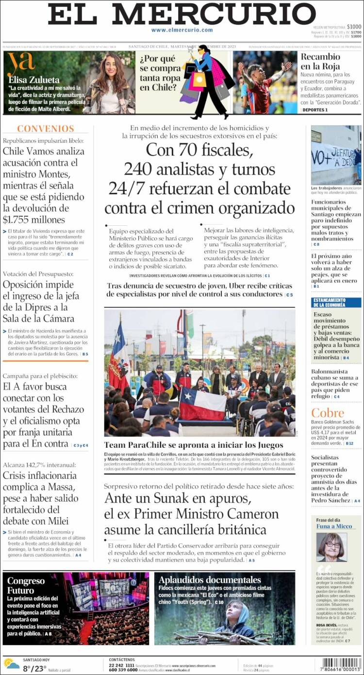 Portada de El Mercurio (Chile)