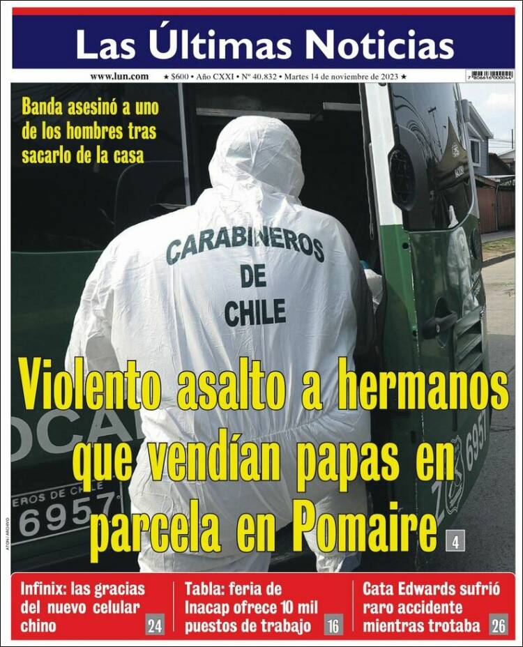 Portada de Las Últimas Noticias (Chile)