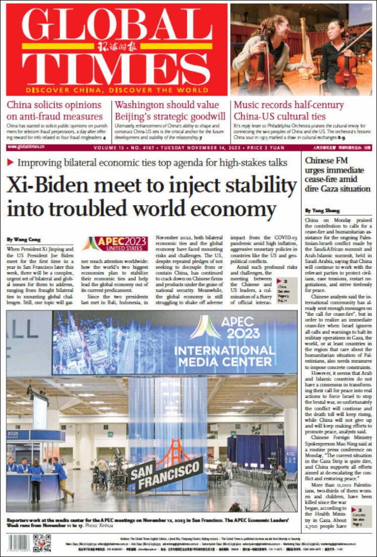 Portada de The Global Times (China)