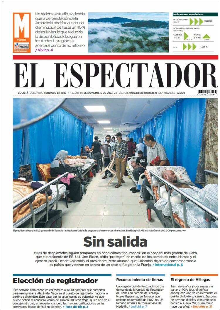 Portada de El Espectador (Colombia)