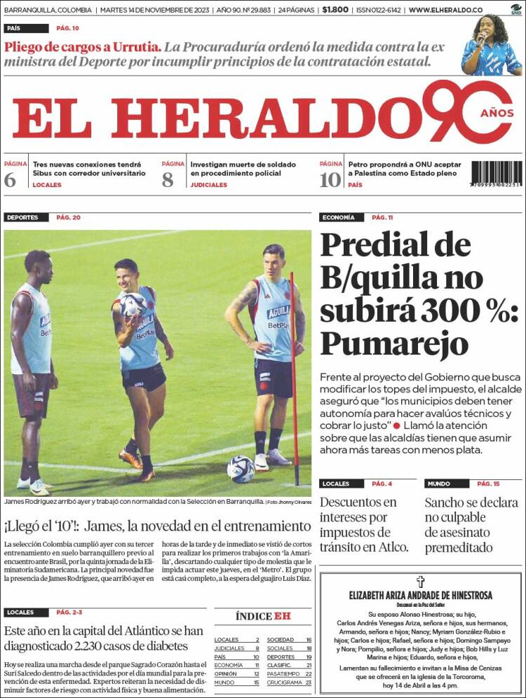 Portada de El Heraldo (Colombia)
