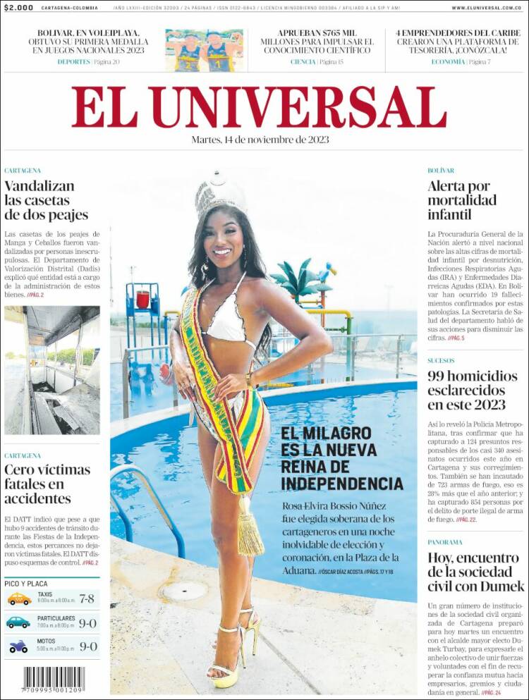 Portada de El Universal (Colombia)