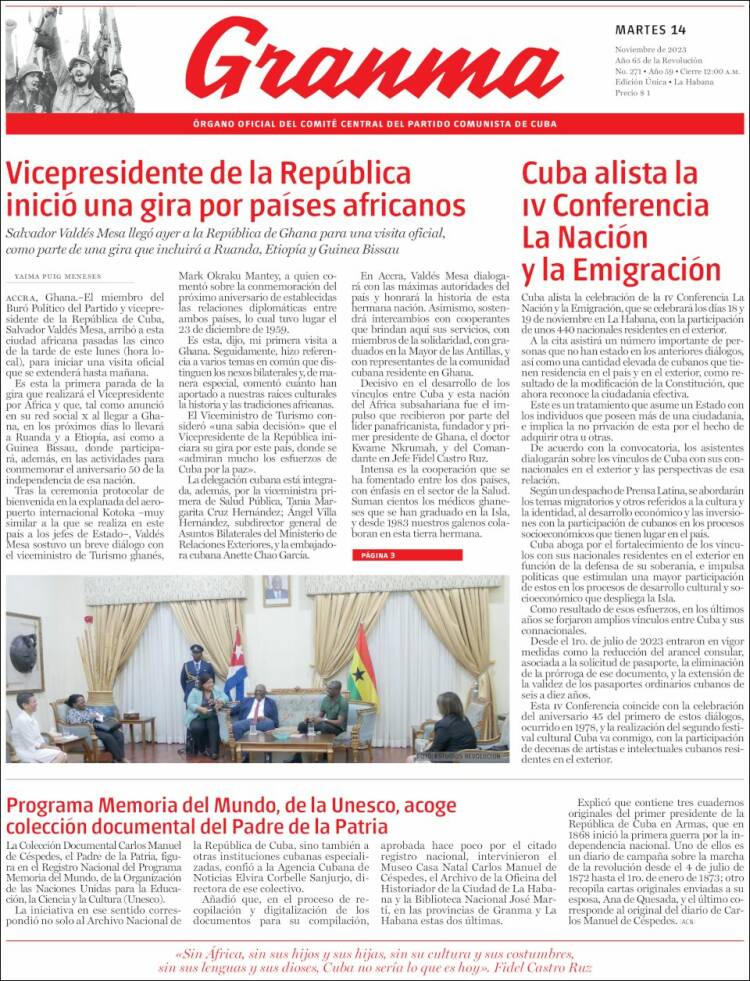 Portada de Granma (Cuba)