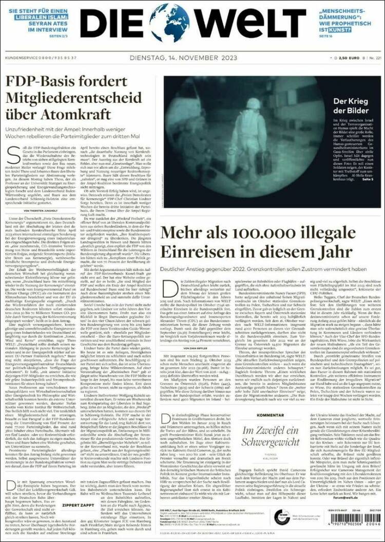 Portada de Die Welt (Alemania)