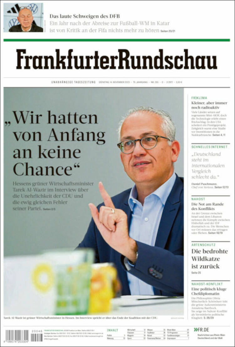Portada de Frankfurter Rundschau (Alemania)