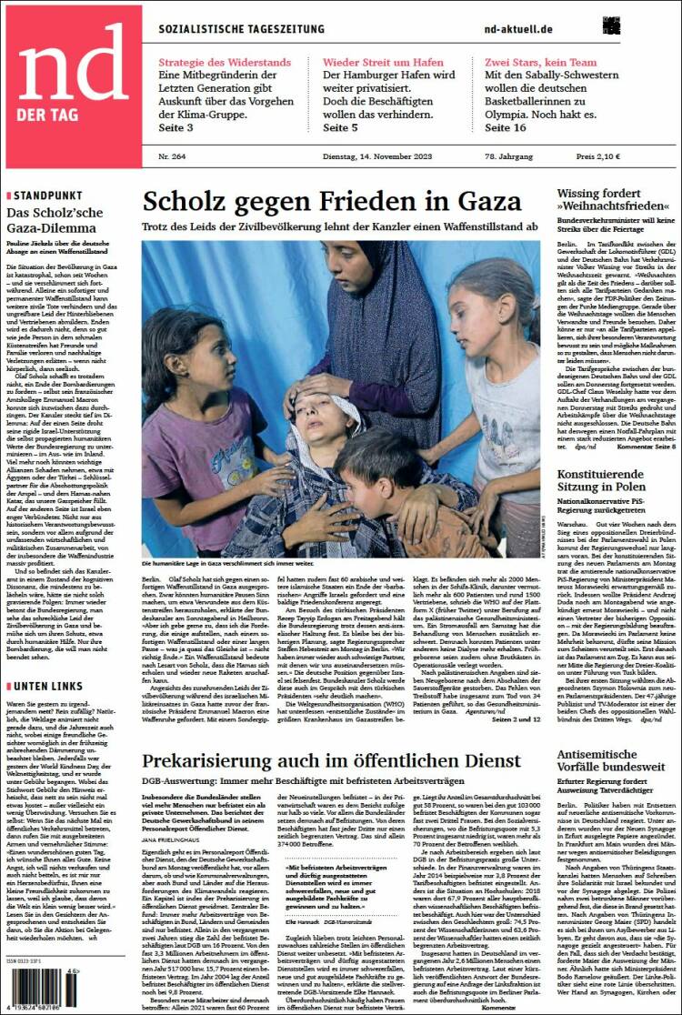 Portada de Neues Deutschland (Alemania)