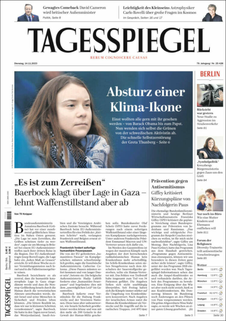 Portada de Der Tagesspiegel (Alemania)