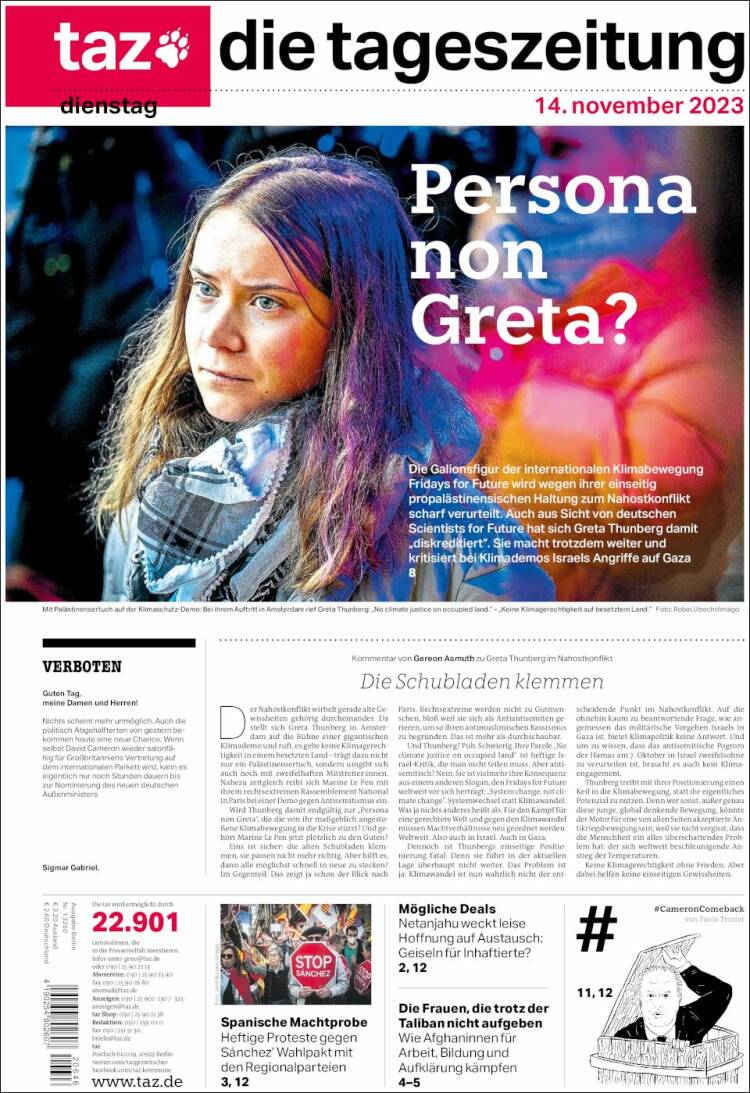 Portada de Die Tageszeitung (Alemania)