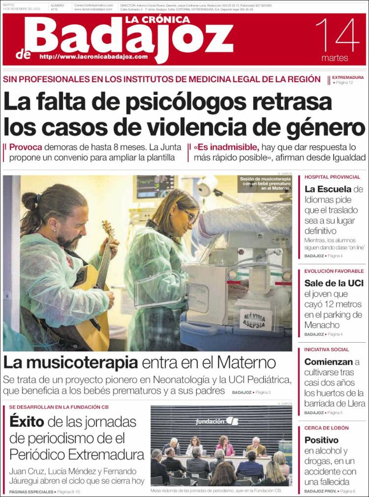 Portada de La Crónica de Badajoz (España)