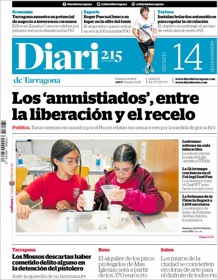 Portada de Diari de Tarragona (España)