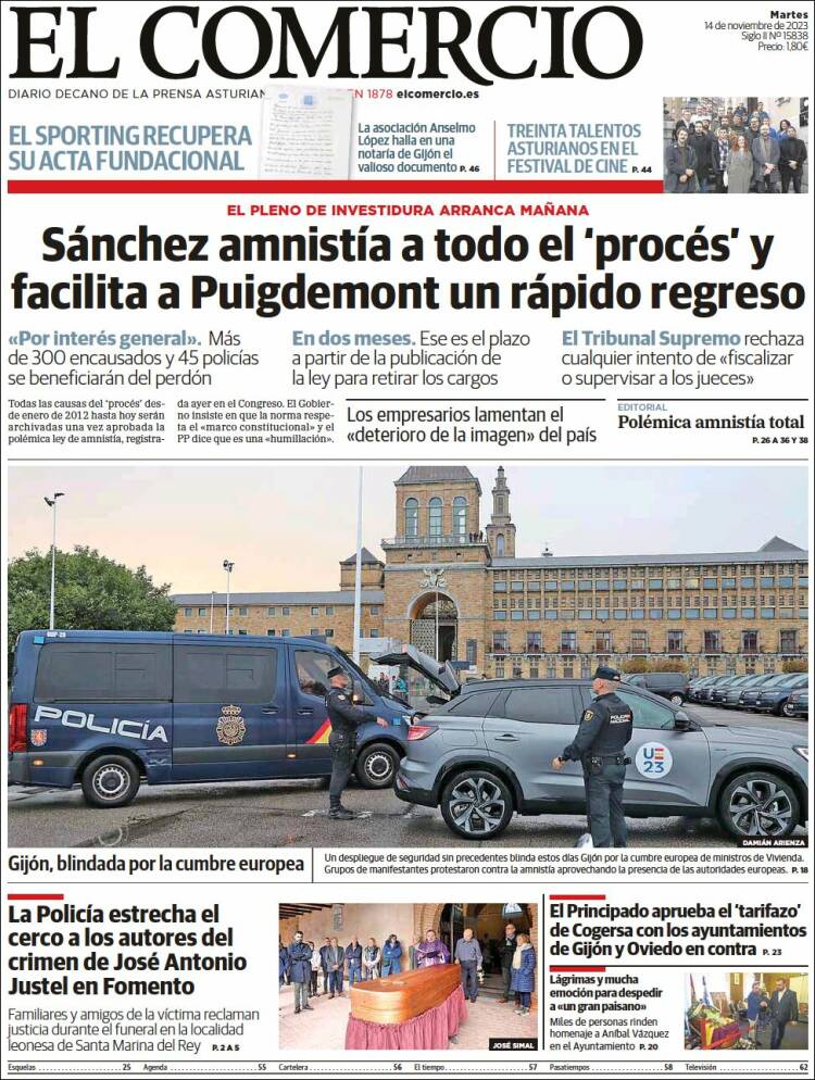 Portada de El Comercio - Gijón (España)