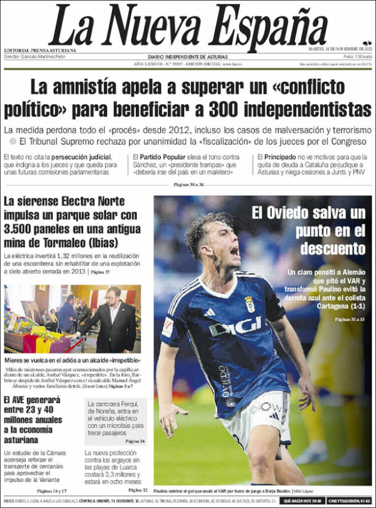 Portada de la nueva españa de hoy