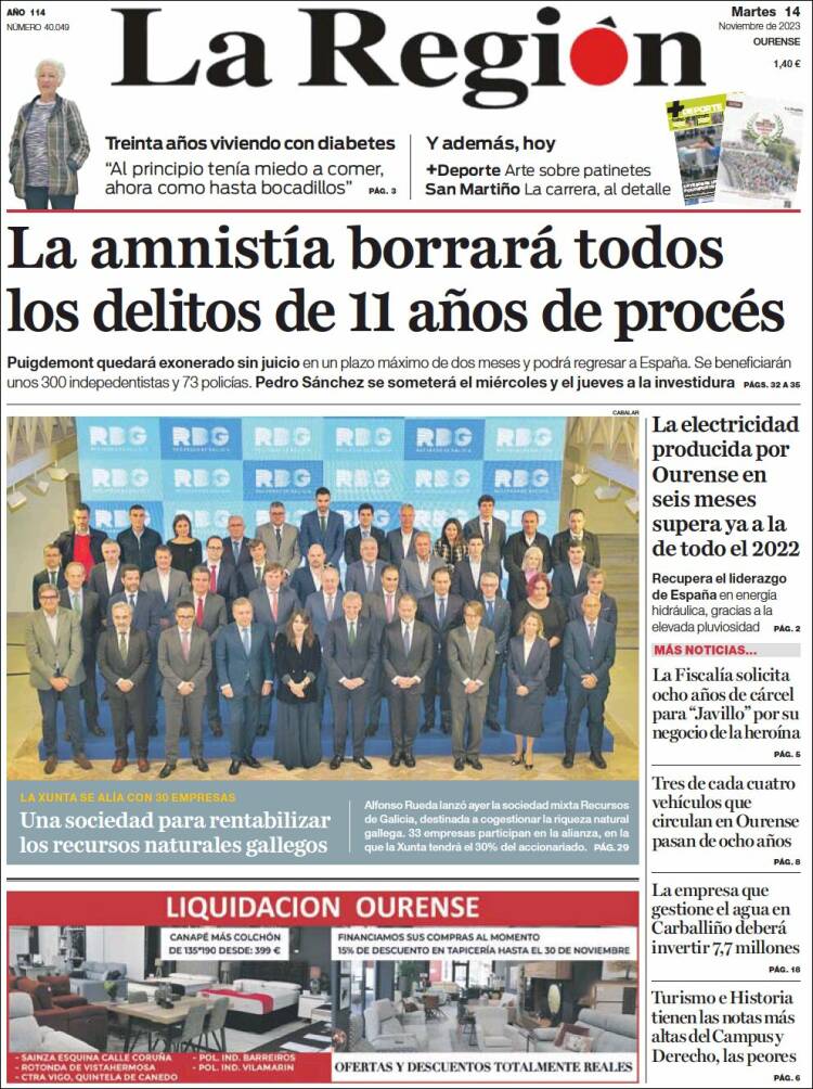 Portada de La Región de Ourense (España)