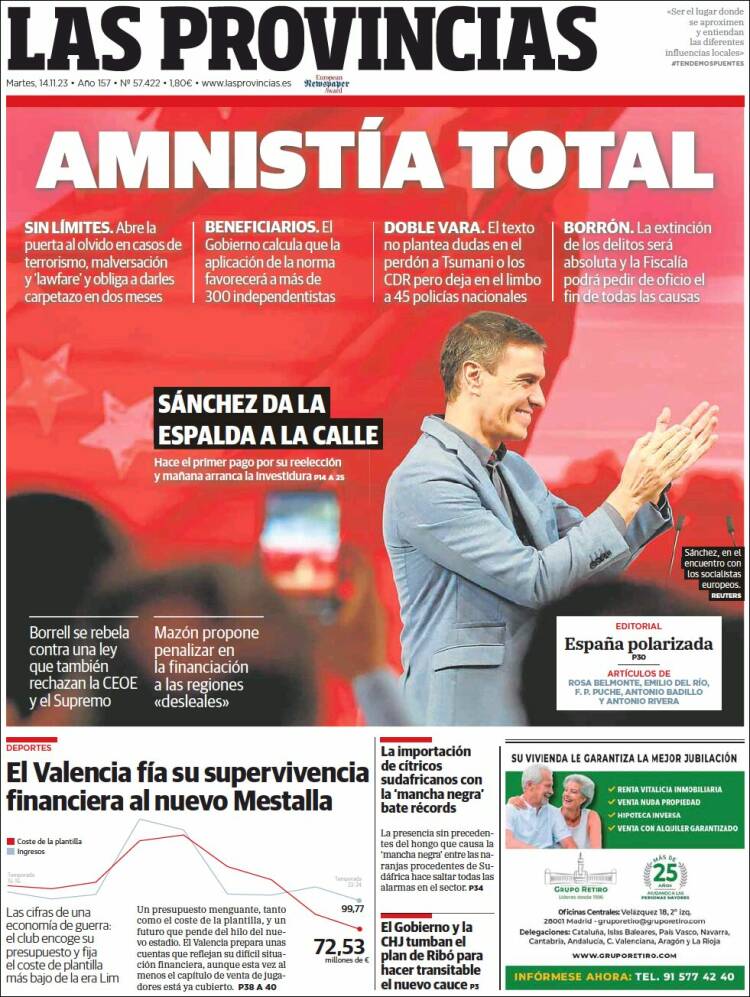 Portada de Las Provincias (España)