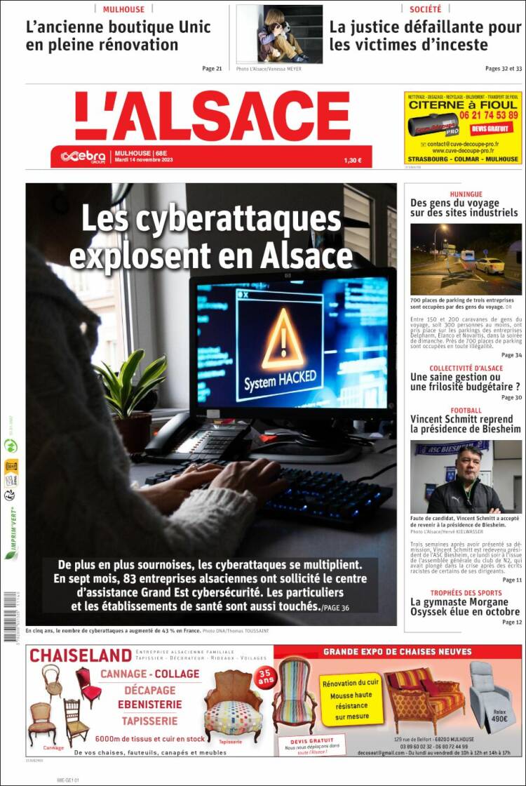 Portada de Journal L'Alsace (Francia)