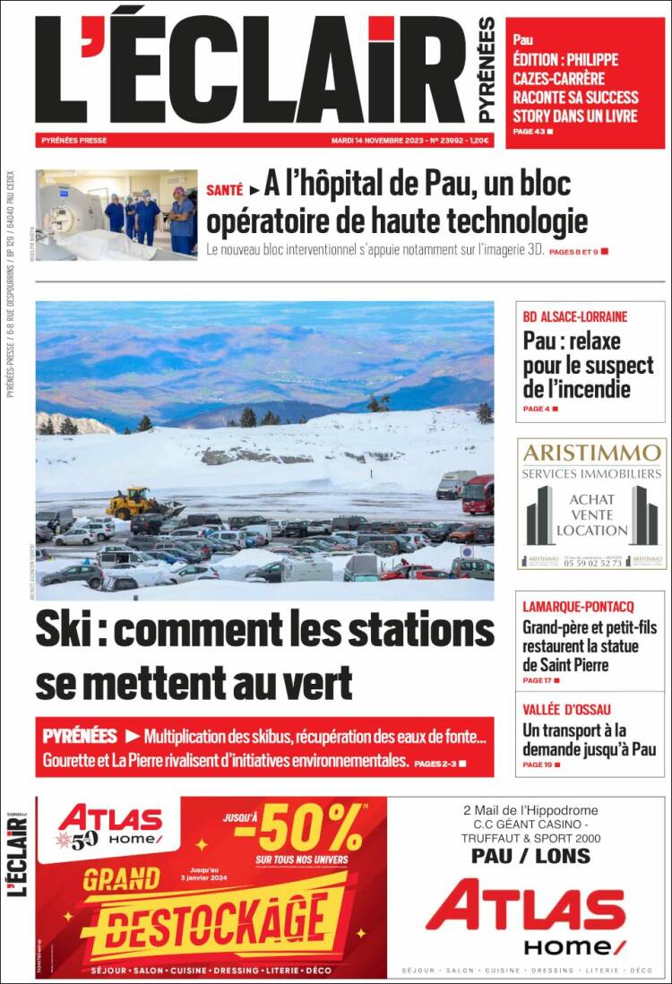 Portada de L'Eclair des Pyrénées (Francia)