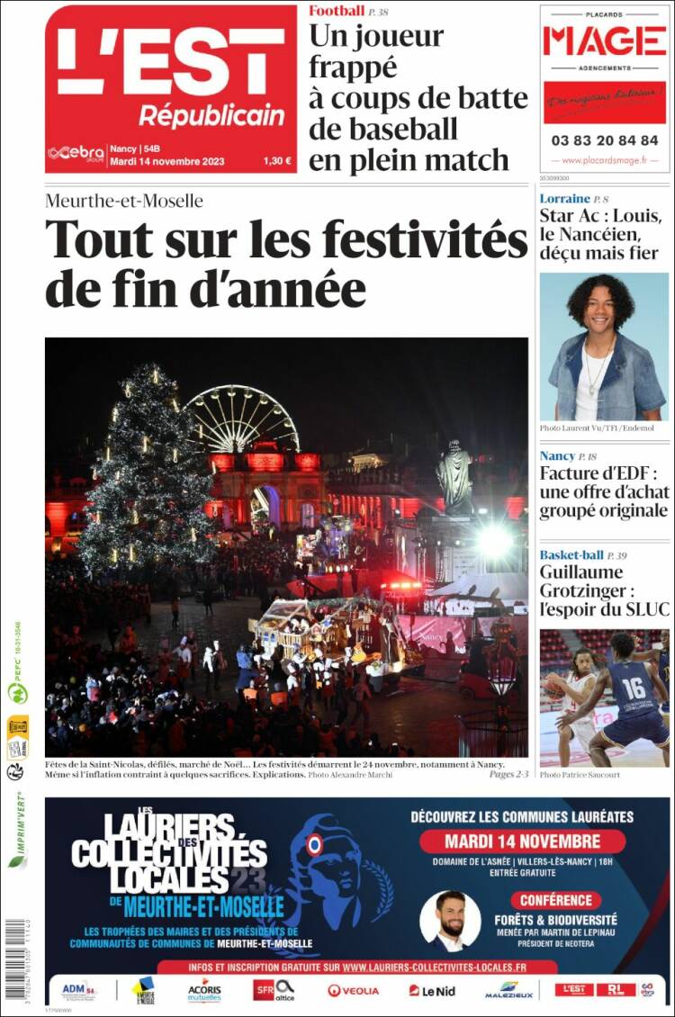 Portada de L'Est Republicain (Francia)