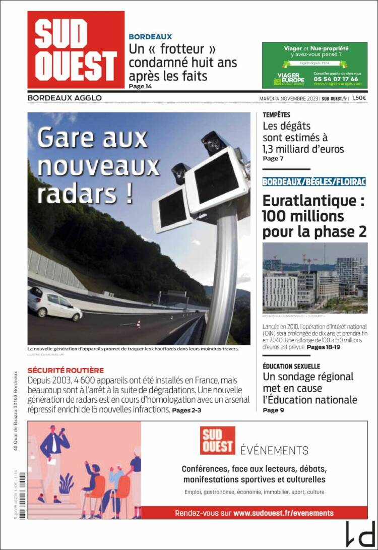 Portada de Sud Ouest (Francia)