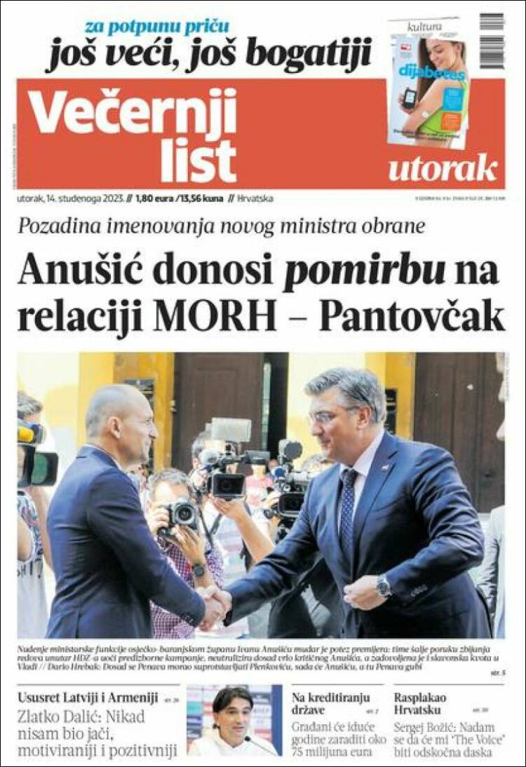 Portada de Večernji (Croacia)